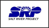 Logo of Salt River Project with blue text and sunburst design.
